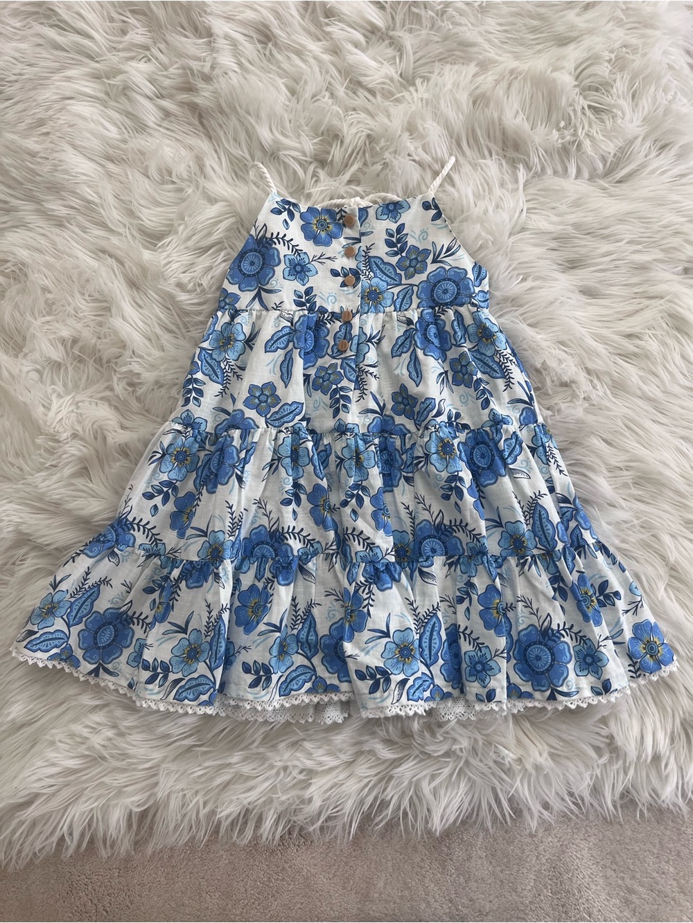 Haute Hippie White and Blue Floral Tiered Sundress
